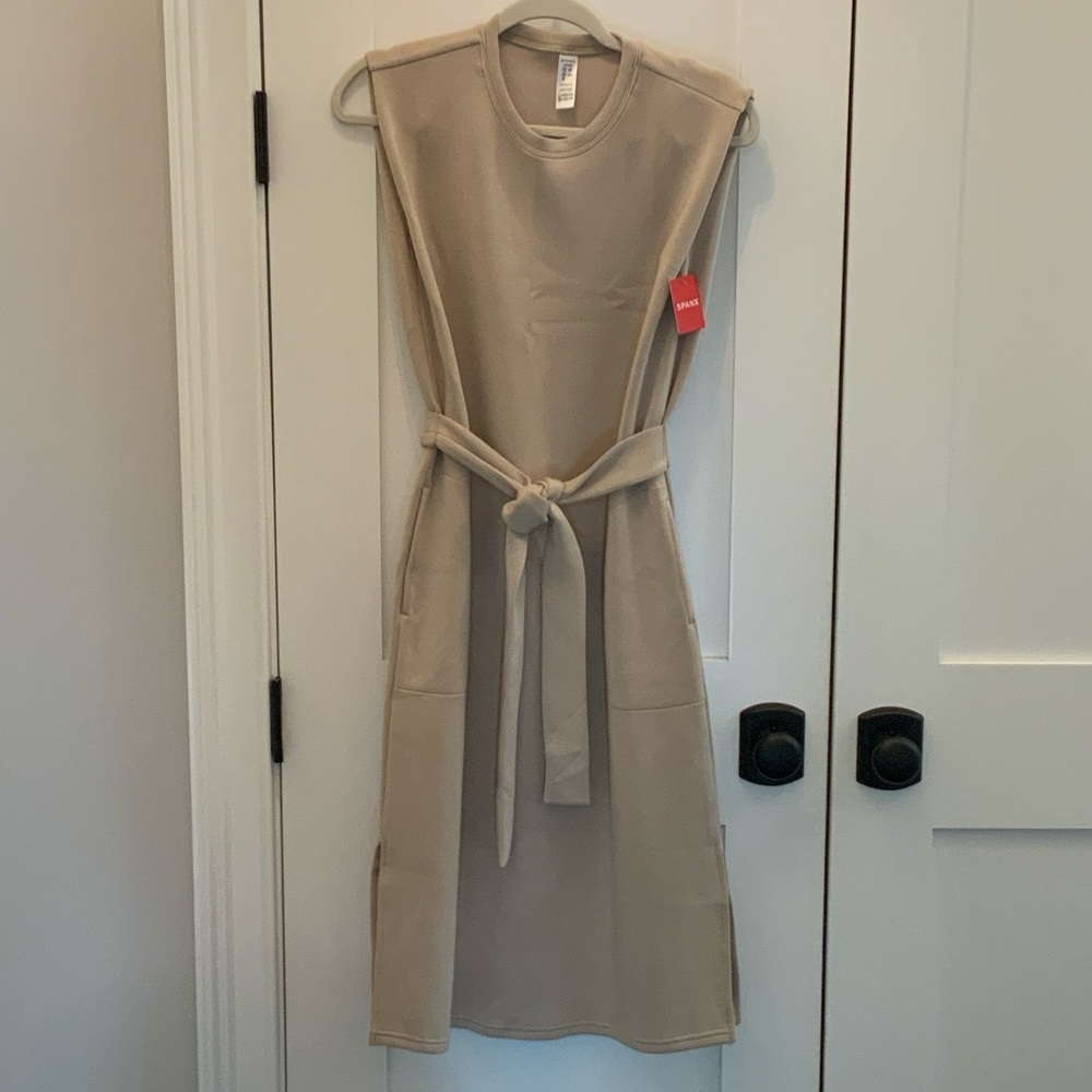 SPANX Aire Sleeveless Tank Midi Dress in Tan Size Small NEW